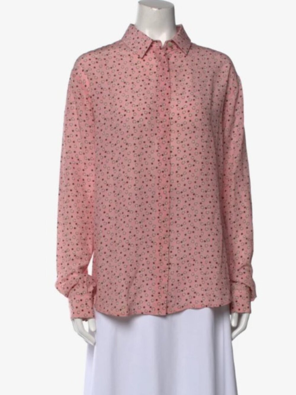 Saint Laurent Pink Silk Printed Button-Up Top